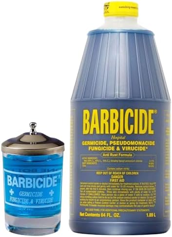 BARBICIDE Disinfecting Jar and Concentrate Starter Set (4 Oz Jar + 64 Fl Oz)– Professional Salon, Spa & Barber Tool Sanitizing Kit by Barbicide