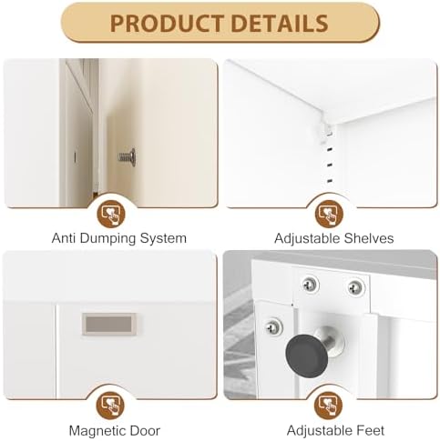 Tall Metal Narrow Bathroom Storage Cabinet 67" H, Tall White Pantry Cabinets with 4 Adjustable Shelves and 2 Doors for Kitchen, Home Office, Living Room, Dining Room(11.8 inches Wide) - Image 4