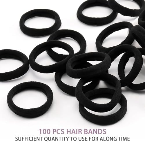 100PCS Black Hair Ties for Women, Seamless Cotton Hair Bands No Crease - Image 5
