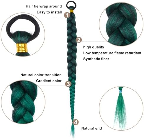 2 Pc Braid Ponytail Extension with Hair Tie Green Gradient Braid Extensions - Image 3