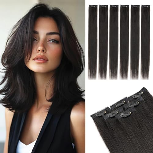 Rich Choices Real Human Hair Clip In Extensions-6 Pcs Single Clip Design-100% Remy Hairs Invisible Clip in Extensions for Thin Short Hair-Seamless Hairpieces for Women/Men-10 Inches #1B Natural Black by RichChoices