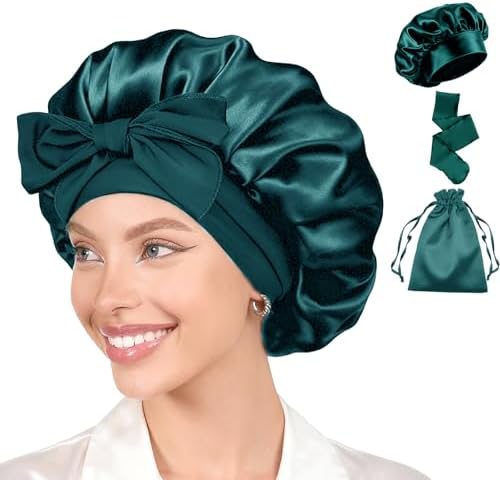 Womens Hair Bonnets Satin Bonnet for Sleeping Silk Bonnets Curly Hairs Braids Silky Sleep Caps with Long Soft Tie Band by WJingYiJia