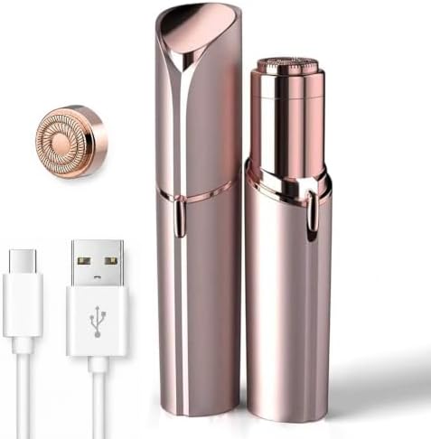 Rechargeable Facial Hair Removal for Women - as Seen on TV Painless Face Shaver - Electric Hair Remover for Face Lips Peach Fuzz with Light with 1 Replacement Heads (Rose Gold) by Unknown
