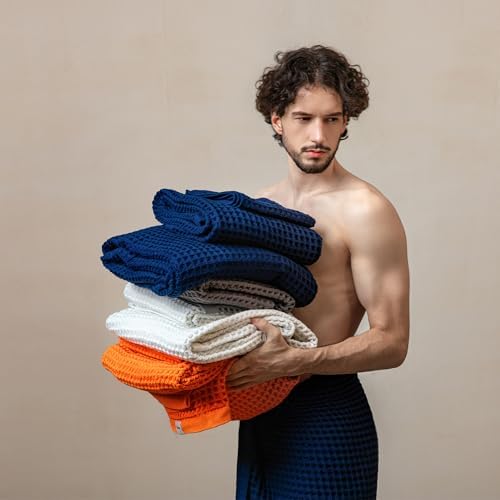 Luxury Organic Japanese Cotton Waffle Bath Towel | Thick, Absorbent, Quick Dry Bathroom Towels for Shower, Sauna, Onsen| Hotel & Spa Quality, Gift-Ready (Coral Orange, Face Towel (6 Pack)) - Image 5