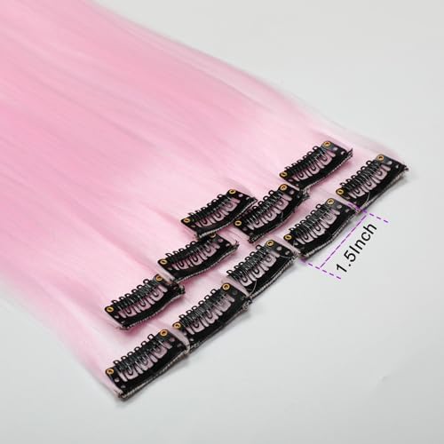 Ms Aloe Glow in the Dark Hair Extensions Pink Clip in Hair Extensions 22inch Synthetic Straight Hair Clip in Luminous Colored Hair Extensions for Women (10pcs Pink) - Image 5
