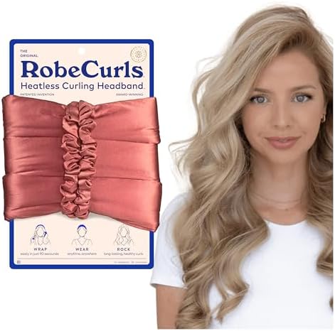 RobeCurls Original Heatless Hair Curler Set with 2 Scrunchies - Patented Satin Curling Headband with Wire Hold for Heatless Curls Overnight - Gentle Hair Curlers to Sleep In for Women & Kids, Rose by RobeCurls