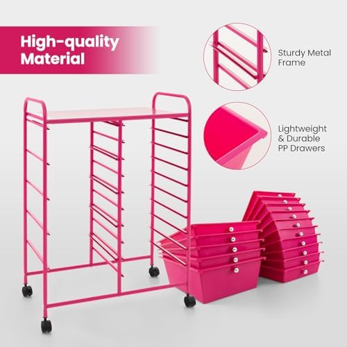 Giantex 15 Drawers Rolling Cart, Classroom Organizers, Storage Cart with Wheels, for Teacher Office Home School Supplies Tool Craft Art Paper - Image 7