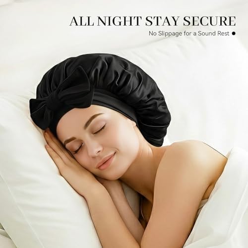 Silk Bonnet for Sleeping Satin Hair Bonnet Double Layer Adjustable Sleep Cap with Elastic Tie Band - Image 4