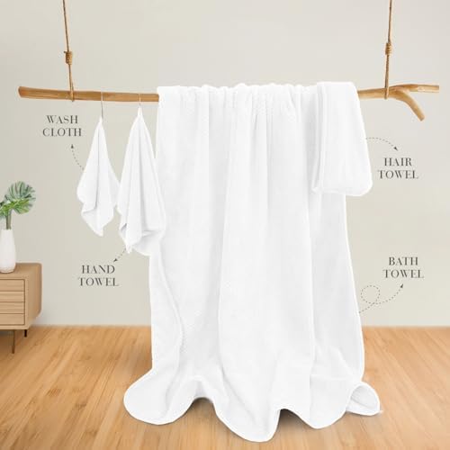 Soft Bath Towel Set of 4, Extra Large Microfiber Towels 35x70 in, Bath Towel Hand Towel Hair Towel Washcloths Set, Quick Dry, Highly Absorbent, for Bathroom Shower Pool Hotel Beach (White, 4 Piece) - Image 2