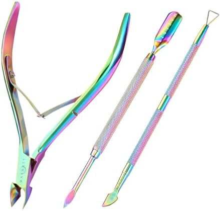 Makartt 3-Pack Rainbow Titanium Cuticle Nipper, Pusher Set by Makartt
