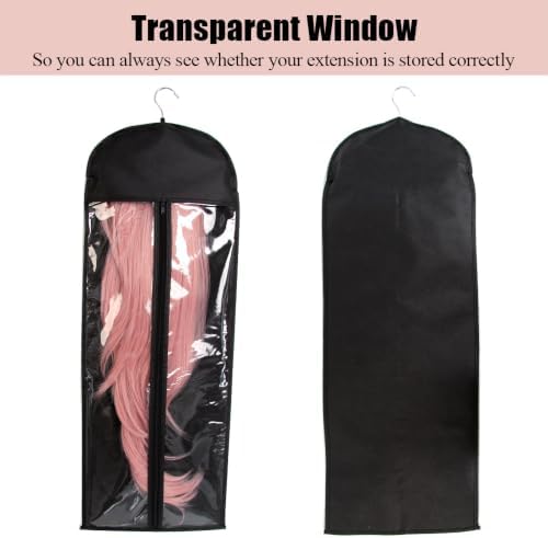 2 PCS Wig Bags Storage with Hanger Extra Long Hair Extensions Holder, Black - Image 3