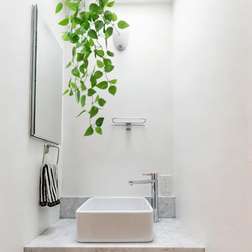 LOYWREE Small Fake Hanging Plant Artificial Potted Plants for Indoor Outdoor Aesthetic - 39in Realistic Faux Hanging Pothos with Ivy Vine for Shelf Decor in Home Office Gardens Greenery (White Pot) - Image 6