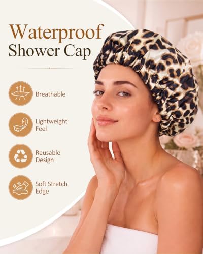 Edoneery Shower Caps for Women Reusable Waterproof, Shower Hair Cap - Image 3