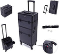mefeir 2 in 1 Rolling Makeup Train Case Professional Cosmetic trolley on Wheels Aluminum Nail Cart Cosmetic Suitcase for professional makeup artist, Luggage Lockable w/4 Removable Wheels (Black) by OmySalon