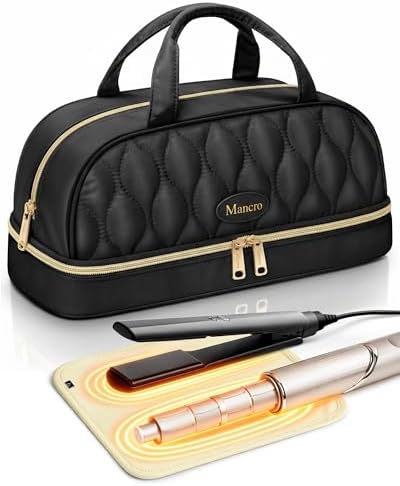 Mancro Carrying Case for Shark FlexStyle, Quilted Hair Tools Travel Bag | with Heat-Resistant Mat, Travel Case for Dyson Airwrap & Shark FlexFusion, Hair Dryer Organizer for Women, Black by Mancro