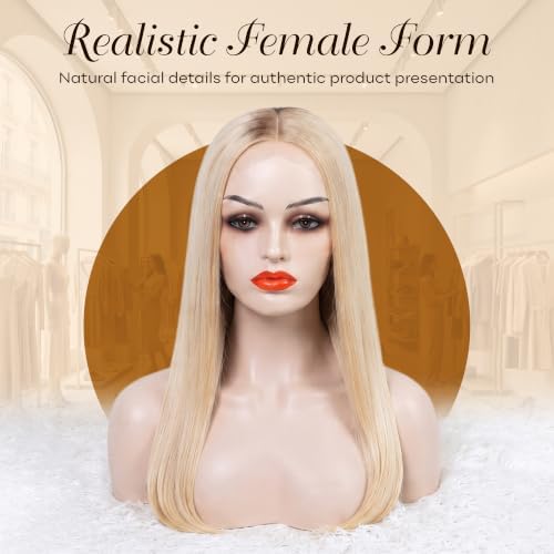 Realistic Female Mannequin Head with Shoulders – Lifelike Cosmetology Manikin Display Bust for Wigs, Jewelry, Necklaces, Hats, Sunglasses, Scarves & Makeup Practice. (Beige Red Lip) - Image 4