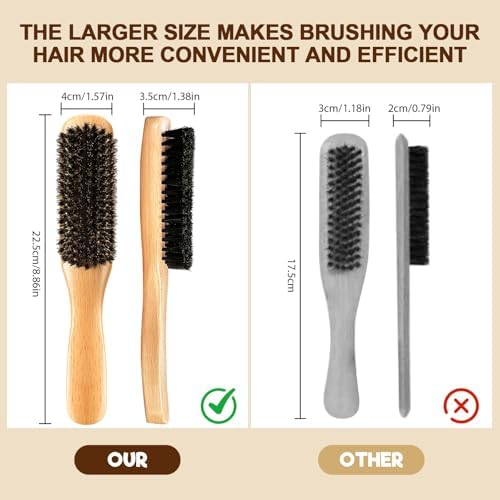 Boar Bristle Slick Back Hair Brush for Smooth Flyaways, Frizz, Sleek Ponytail, Buns and Edge Baby Hair, Teasing | Hair Comb, Edge Brush, Teasing Brush Styling Accessories for Girls, Kids, Women & Men - Image 5