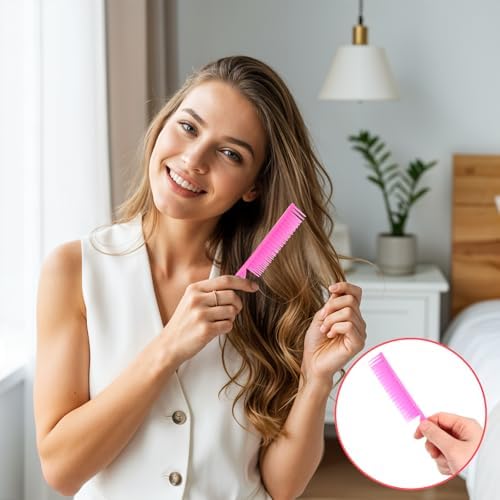 2 Pcs 3 Row Styling Comb for Natural Detangling, Curling Hair Styling Brush Unbraider Teasing Rat Tail Comb Used for Combing, Separating and Shaping Curls (Pink) - Image 6