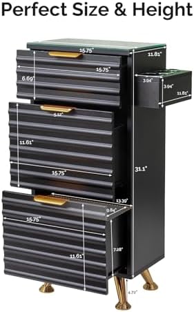 OmySalon Salon Stations for Hair Stylist, Barber Station with Glass Top & Drawers & Hot Tool Holder, Salon Storage Cabinet Hair Organizer Equipment for Beauty Spa, Black - Image 5