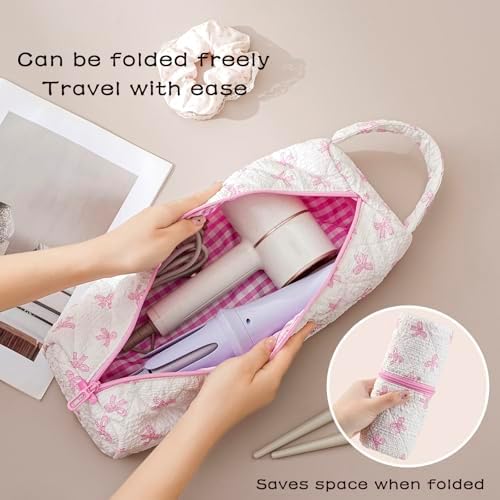RSRSLEII Quilted Hair Tools Travel Bag with Bow Pattern, Portable&Foldable - Image 2