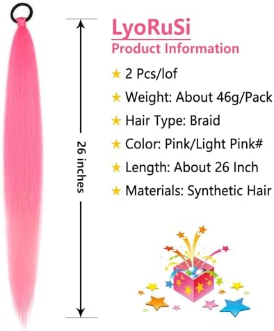 LyoRuSi 2 Pc Braid Ponytail Extension 26'' Pink Braid Extensions for Women - Image 2