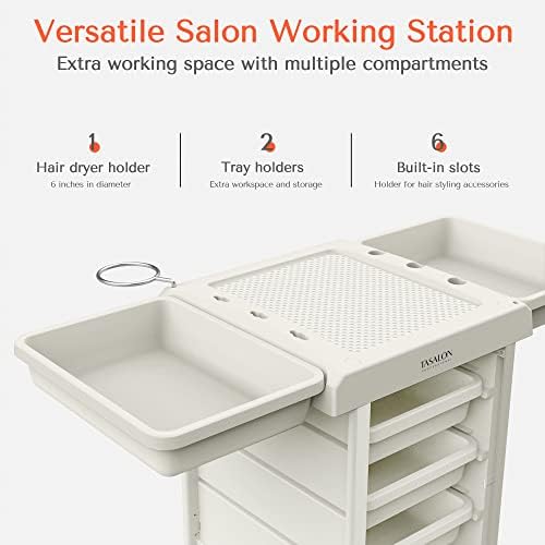 TASALON 6-Tray Multipurpose Rolling Salon Storage Cart, White - Image 2
