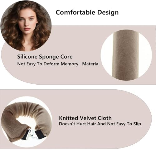 Overnight Hair Curlers Heatless Curls,SXWFYZ No Heat & Damage Velvet Curling Rods Hair Rollers for Long Short Hair Care Styling Tools(Khaki Pink 4PCS) - Image 4