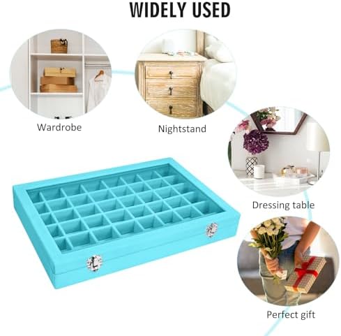 Vicoter 48 Grid Velvet Earring Organizer Tray with Lid for Rings - Image 6