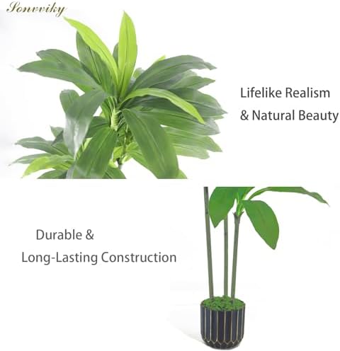 4FT Artificial Dracaena Tree with Black Pot, Large Faux Plants Indoor - Image 4