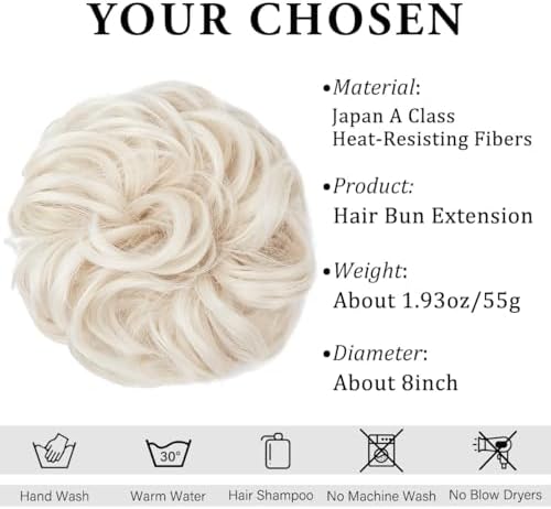 CJL HAIR Large Messy Bun Hair Piece Wavy Curly Scrunchies Synthetic Chignon Ponytail Hair Extensions Thick Updo Hairpieces for Women Platinum Blonde - Image 2