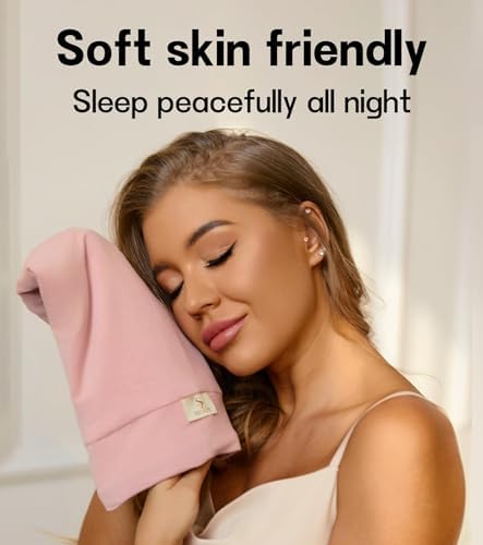 SECZIPE 2pcs Silk Satin Bonnet Hair Wrap for Sleeping, Adjustable Strap Curly Natural Hair Night Caps for Women Men(Pink&Pink) - Image 6