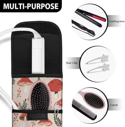 1 Piece Flat Iron Curling Wand Travel Cover Case Bag Curling Wand Travel Case Universal Curling Iron Cover Sleeve Flat Iron Case Heat Resistant Bag Mushroom - Image 6
