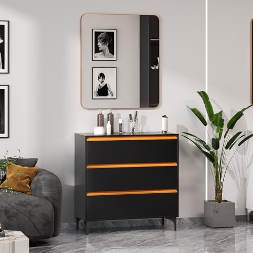 OmySalon Salon Station for Hair Stylists, Barber Free Standing Styling Cabinet with 3 Drawers, Square Mirror & Hair Dryer Holders, Modern Black Gold Beauty Dresser for Salon, Spa, Home - Image 2