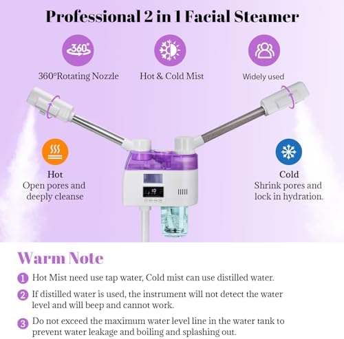 Professional 2 in 1 Facial Steamer, Esthetician Steamer with Hot & Cold Mist, Face Steamer for Facial Deep Cleaning, Facial Steamer for Home Beauty Salon Spa - Image 3