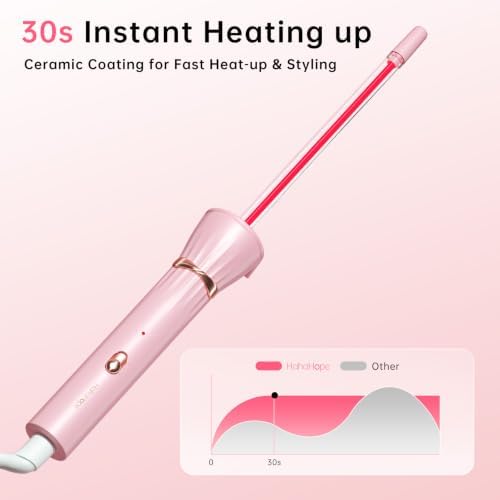 Hahahope 3/8 Inch Curling Iron Wand, Small Ceramic Curler Barrel Tiny, Pink - Image 4