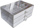 Clear Acrylic Velvet Jewelry Organizer with 3 Drawers, Stackable Display Storage Earrings Necklace Rings Bracelets Box Holder Case for Women, Grey by Jemjosh
