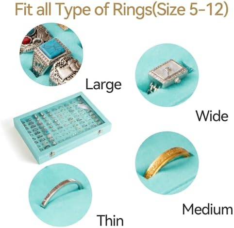 Frebeauty 100 Slots Ring Organizer Tray,Velvet Ring Box with Clear Lid - Image 6