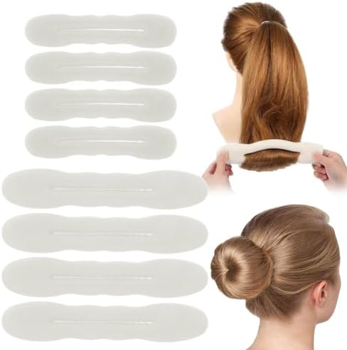 9 Pcs Hair Bun Maker Sponge Hair Buns Shaper Magic Snap Roll Sponge Curler Clips Foam Sponges Buns Hairs Styling Accessories Easy Bun Twister for Ballet French Twist Curly (White-8pcs) by Unknown