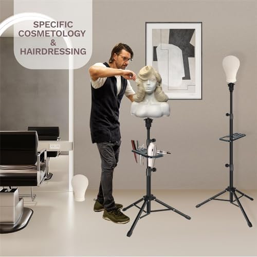 ZQIAN BEAUTY 50 Inch Metal Wig Stand, Adjustable Wig Head Stand, Mannequin Head Stand for Cosmetology Hairdressing, Wig Stand Tripod with Tool Tray (Black, Mannequin Head Not Included) - Image 6