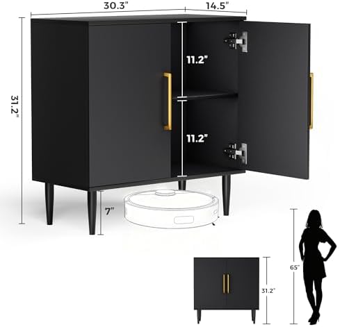 Vrullu Modern Storage Cabinet, Freestanding Buffet Cabinet with Adjustable Shelf, Black Sideboard and Buffet Storage, Wood Accent Furniture for Living Room, Hallway, Entryway, Dining Room (4, Black) - Image 2