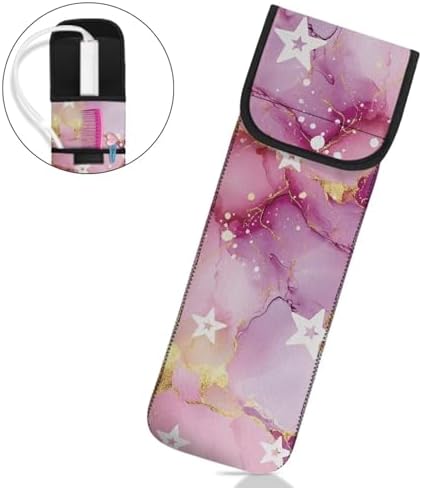 Heat-Resistant Travel Neoprene Storage Pouch Case Bag with Two Pocket for Flat Iron, Straightener, Curling Wand/Curling Iron Marble Star - Image 7