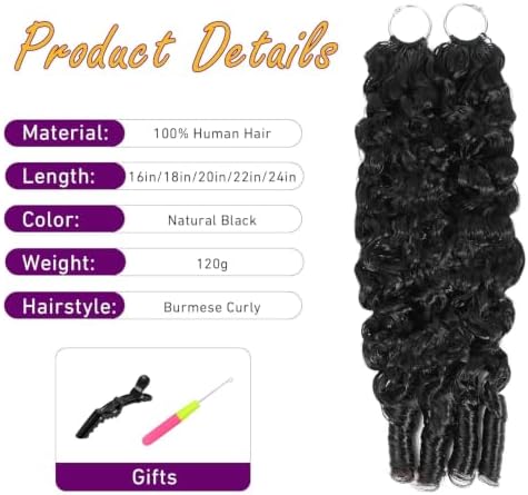 Burmese Curly Crochet Human Hair 16 Inch 120g Human Crochet Hair for Black Women Miracle Knots Hair Pre-Separated Feather Crochet Human Hair Bundles Invisible Hair Extensions Natural Black - Image 3