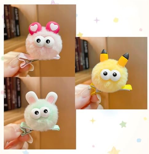 MIUPOO Fluffy Pom Poms Hair Clips,Crazy Hair Day Accessories for Girls,Quirky Little Monster Barrettes,Plush Duckbill Hairpins Hair Barrettes,Party Modeling Hair Accessories (Colored small ears) - Image 4