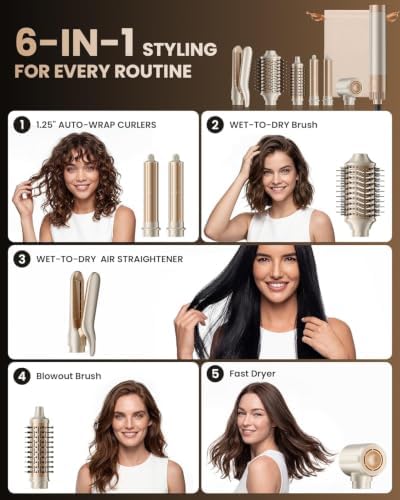 MESCOMB 6 in 1 Hair Dryer and Straightener, Hot Air Styler Wrap - Fast Drying, 1500W Air Dryer with Straightener, Frizz-Free Blowout Brush for Smoothing & Curling, Volumizing - Image 2