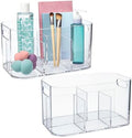 STORi Bliss 5-Compartment Plastic Cosmetics Storage Organizer, Set of 2 | Clear | Rectangular Divided Makeup Bin & Vanity Caddy with Pass-Through Handles | Round Corner Design | Made in USA by STORi