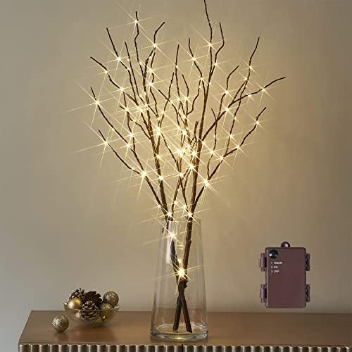 Birchlitland Lighted Brown Branches 32IN 100 LED with Timer Battery Operated, Artificial Tree Branch with Warm,Willow Branch Lights for Home Bedroom Fireplace Christmas Holiday Decoration - Image 2
