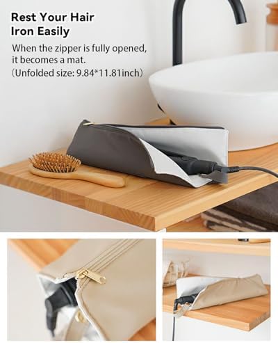 Holder & Mat for Curling Iron Flat Iron, Heat Resistant Hot Hair Tool Travel Bag Case (blue - Image 3