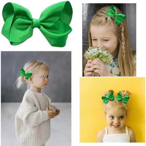 2 PCS 3inchs Hair Bows for Girls Grosgrain Ribbon Hair Bow Alligator Clips Hair Accessories for Baby Girls Toddlers(Green) - Image 3