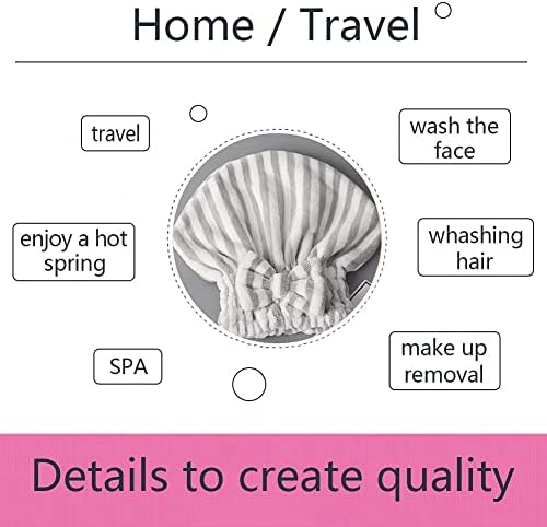 Microfiber Hair Towel Cap,Soft Absorbent Quick Drying Cap for Curly Thick Hair, Wrap Cap for Women Girls-Set of 2 Pcs（Blue White/Gray White） - Image 5