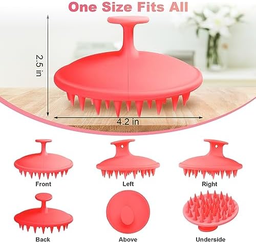 Meartchy Silicone Scalp Massager Shampoo Brush, Scalp Brush for Hair Growth & Dandruff Removal, Hair Scrubber Scalp Stimulator Exfoliator Brush with Soft Bristles for Wet Dry Scalp Care (Rose Red) - Image 2